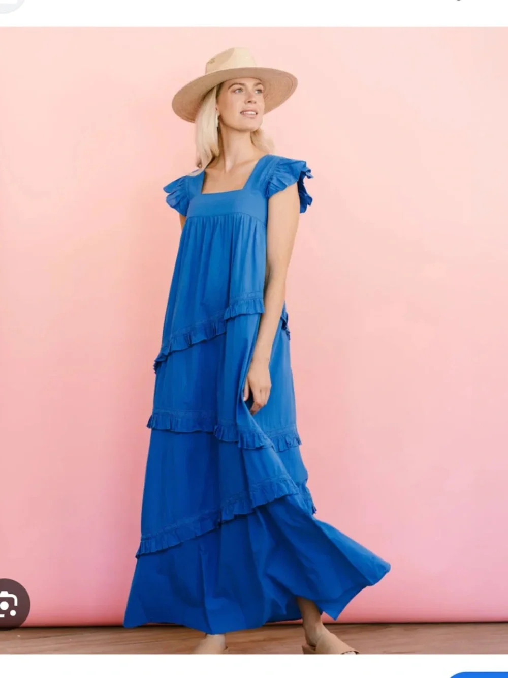 Square-Neck Tiered Maxi Dress in Bright Blue - Picture 1 of 4